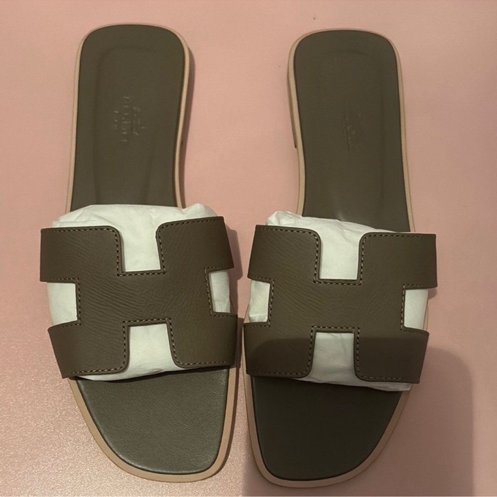 Hermes Brown and White Sandals